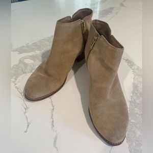 Booties size 8M women’s - tan faux suede with leather upper 2” heel